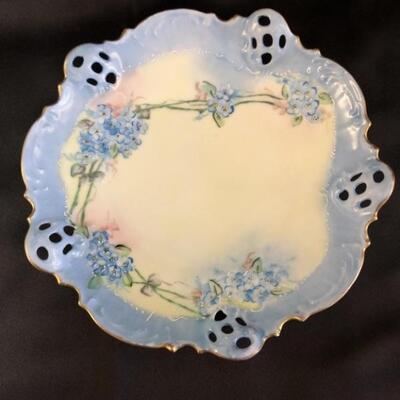 Antique German China Bowl, Hand Painted & Pierced