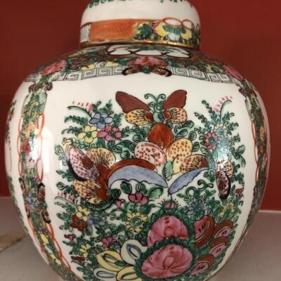 1 of 2 Matching Chinese Famille Rose Ginger Jars