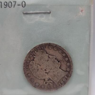 1907- O Barber Quarter Dollar