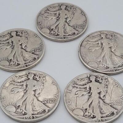 (5) Walking Liberty Half Dollars