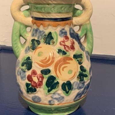 Vintage Handled Floral Ceramic Vase, Japan