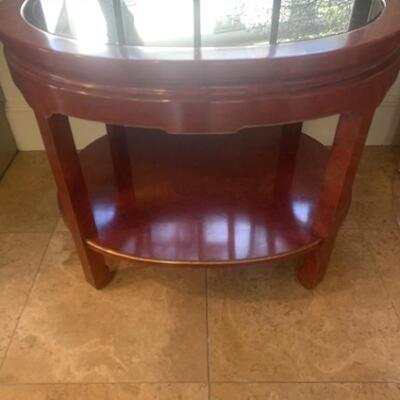 2-Tier Wooden Oval End Table w/ Glass Insert Top