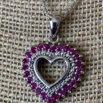 Sterling Silver and Ruby Gemstone Heart Necklace