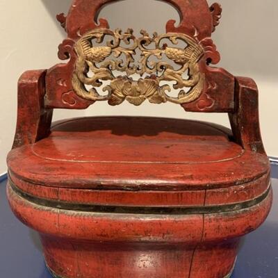 Antique Chinese Red and Gold Carved Food Basket
