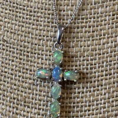 Sterling Silver & Opal Gemstone Cross Necklace