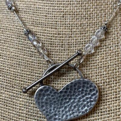 Sterling Silver Heart Necklace with Crystals