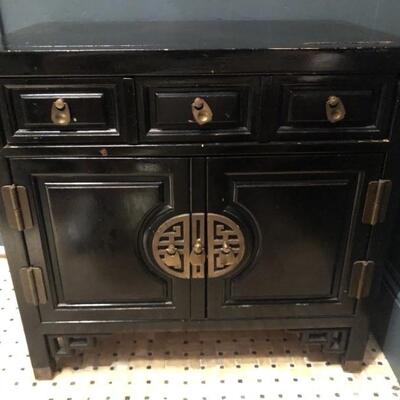 Black Lacquered Asian Cabinet with Brass Hardware