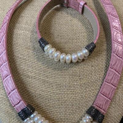 Sterling Silver, Freshwater Pearl, & Leather