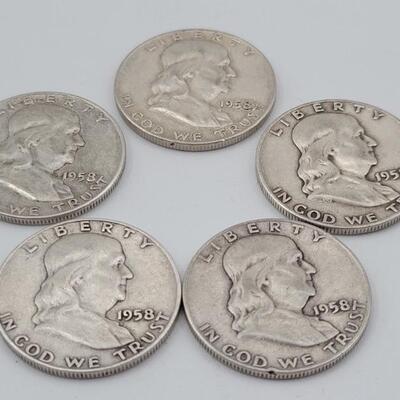 (5) 1958 Franklin Half Dollars