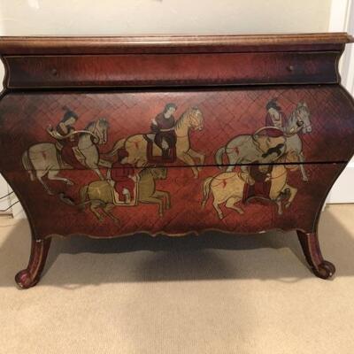 Asian Bombe Chest with Chinese on Horseback Scene