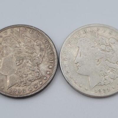 1896 & 1921 Morgan Silver Dollars