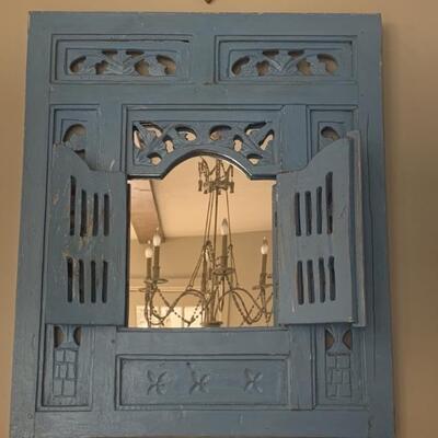 Carved & Pierced Mediterranean Wall Panel Mirror
Mirror behind 2 shutters gives unique dimension
Painted Distressed Blue to go with your...