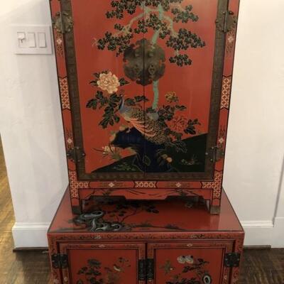 2-Piece Asian Zen Lacquer Cabinet Set