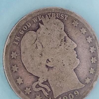 1909 Barber Quarter Dollar