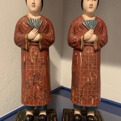 (2) Asian Carvings in Authentic Cultural Dress