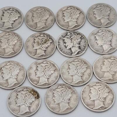 (15) Mercury Dimes, Various Dates