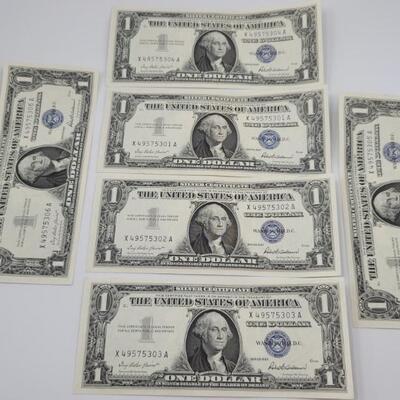 (6) Uncirculated 1957 Silve Dollar Certificates