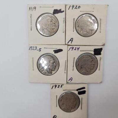 (5) Buffalo Nickels 1919-1924