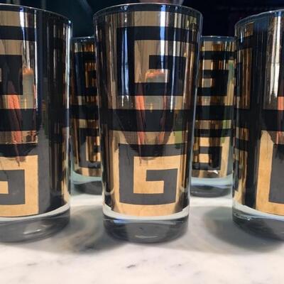 (6) Midcentury Modern Black & Gold Bar Glasses