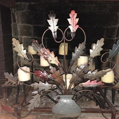 Decorative Dimensional Fireplace Screen & Pillar Candle Holder