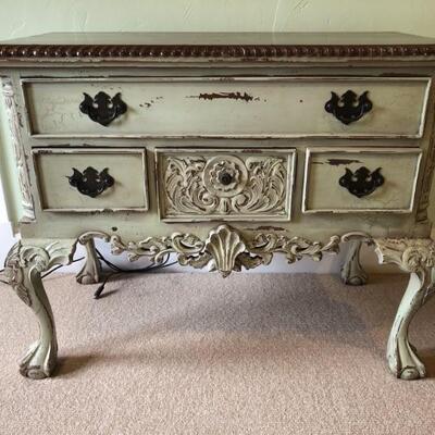 Vintage Chic Distressed Ivory Chippendale Chest