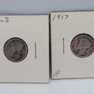 (2) 1916- S & 1917 Mercury Dime