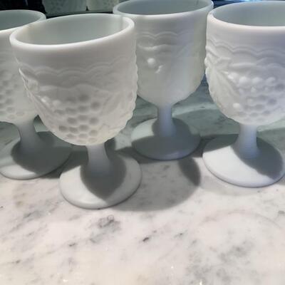(4) Vintage Harvest Grape Milk Glass Goblets