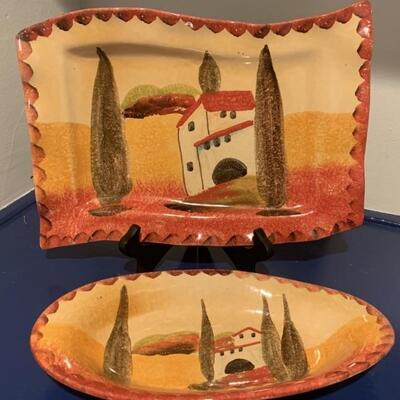 (2) Hand Painted Tuscan Scene Platters, Italy