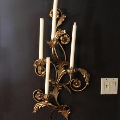 Vintage Italian Tole Gilt Gold 4-Candle Sconce