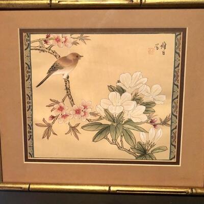Vintage Chinese Silk Painting, Birds & Flowers
Measures 13in x 12in, framed