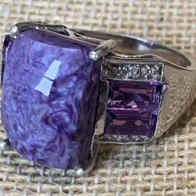 Sterling Silver Ring w/ Amethyst Gemstone Side