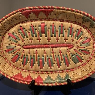 Large, Decorative Hand Woven Oblong Basket