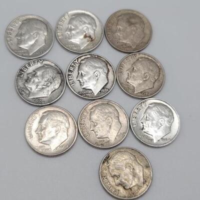 Lot of 10 Silver Roosevelt Dimes, Various Dates