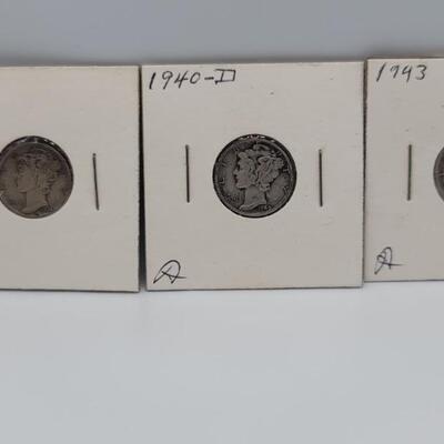 (3) 1934, 1940-D & 1943 Mercury Dimes