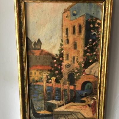 Venice Harbor, Framed Original Oil on Canvas