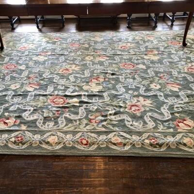 Chain Stitch Embroidered 2 ply 100% Wool Area Rug, Measures 125in x 98in