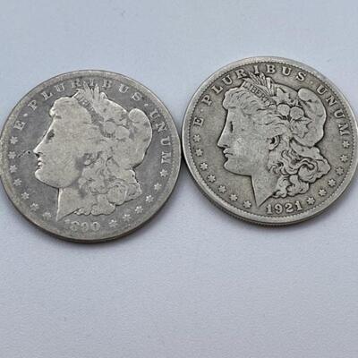 (2) Silver Morgan Dollars 1921-S & 1890