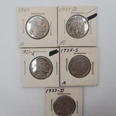 (5) Buffalo Nickels 1927- 1937