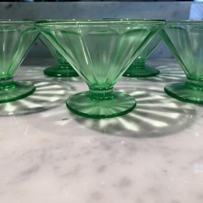 (5) Vaseline Green Depression Glass Sundae Dishes