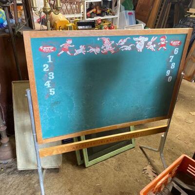 Wood Frame on Metal Stand 2-Sided Green Chalkboard  