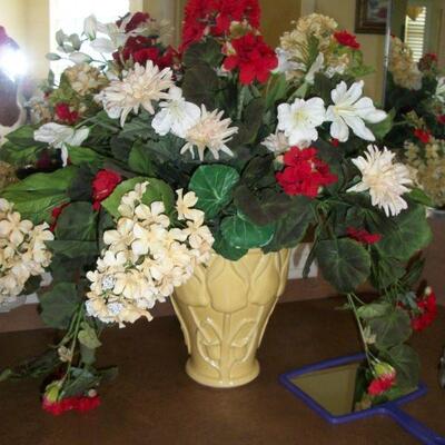 Large Faux Flowers in Yellow Vase