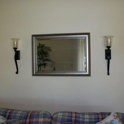 Large Beveled Edge Wall Mirror ;  (This item(s) have sold - Pair of Wall Sconces).