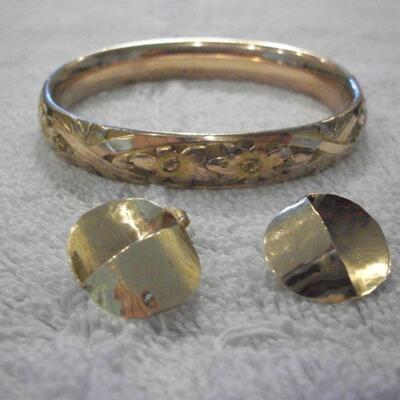 Gold Plate Bangle ; Pair of Gold earrings