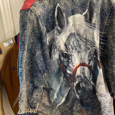 beautiful jack white horse jean jacket Texas artist Â signed 1989