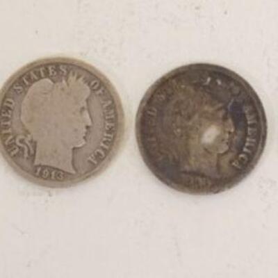 1060	3 BARBER DIMERS AND AN 1857 HALF DIME, BARBERS ARE 1898, 1903 & 1907
