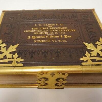 1081	ANTIQUE LEATHER BOUND BIBLE W/ORNATE BRASS TRIM & CLASP, 1869
