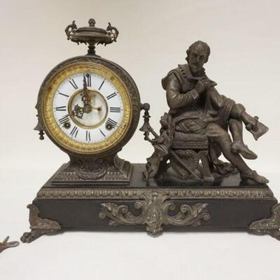 1029	ANSONIA FIGURAL VICTORIAN CLOCK, HAS CLAW FEET & OPEN ESCAPEMENT, PATENT JUNE 14 1881, 17 3/4 IN WIDE X 14 IN HIGH
