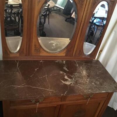 Antique marble top  dresser/hutch made in Belgium
