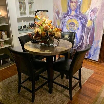 Marble top bar height table and 4 chairs 