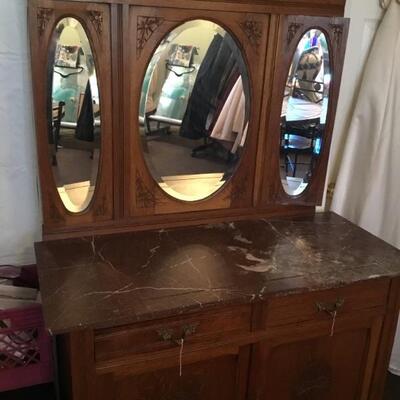 Antique marble top  dresser/hutch made in Belgium